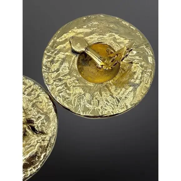 Vintage Etruscan Medallion Gold Plated Clip On Earrings